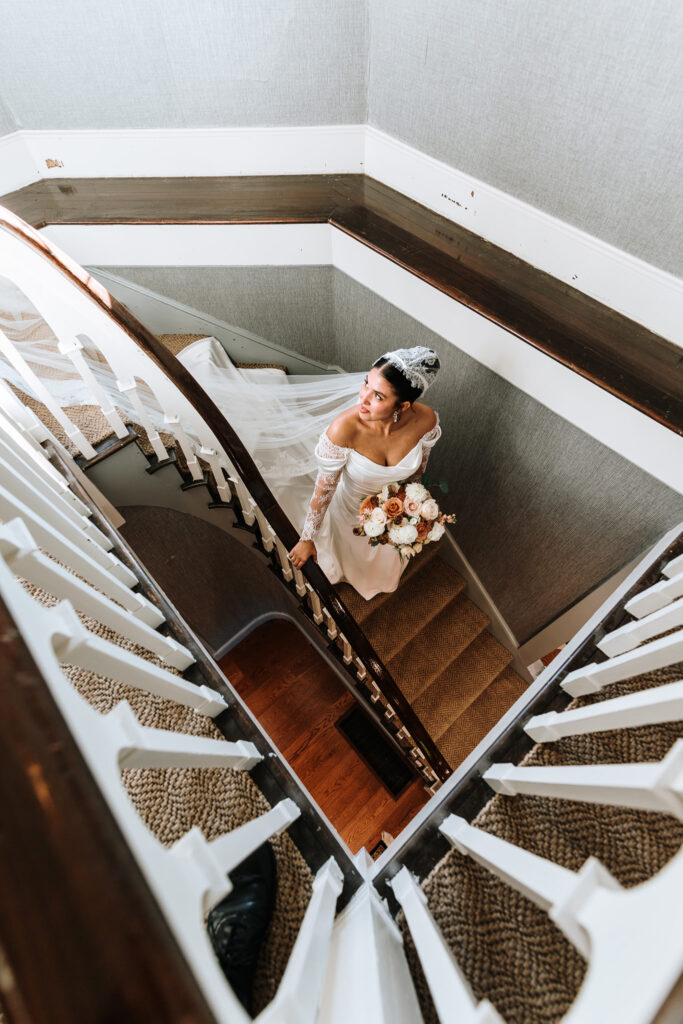 Bride portrait by Connecticut castle wedding photographer at Saint Clement's Castle