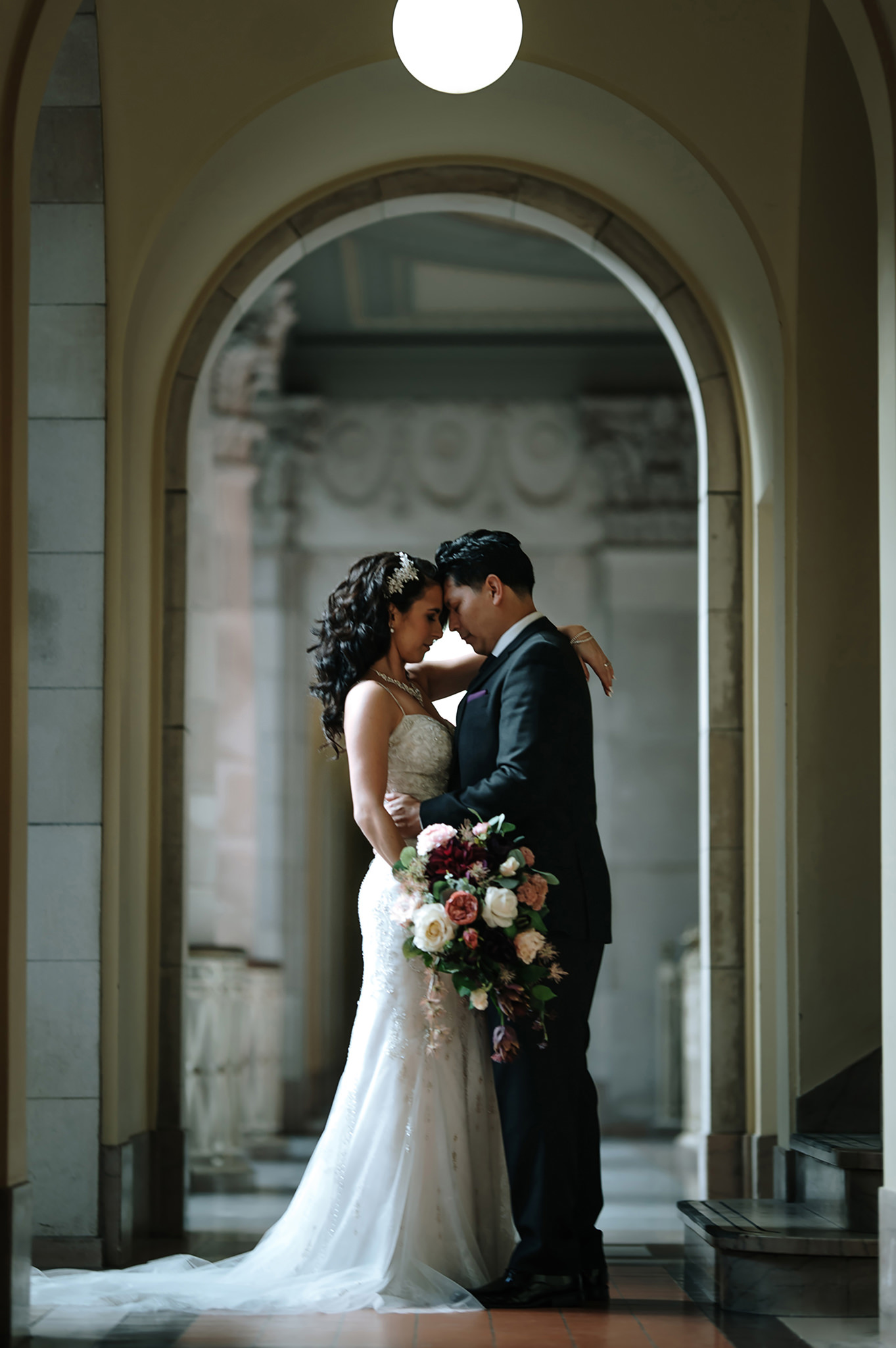 Grand staircase bridal portrait at The Society Room of Hartford CT