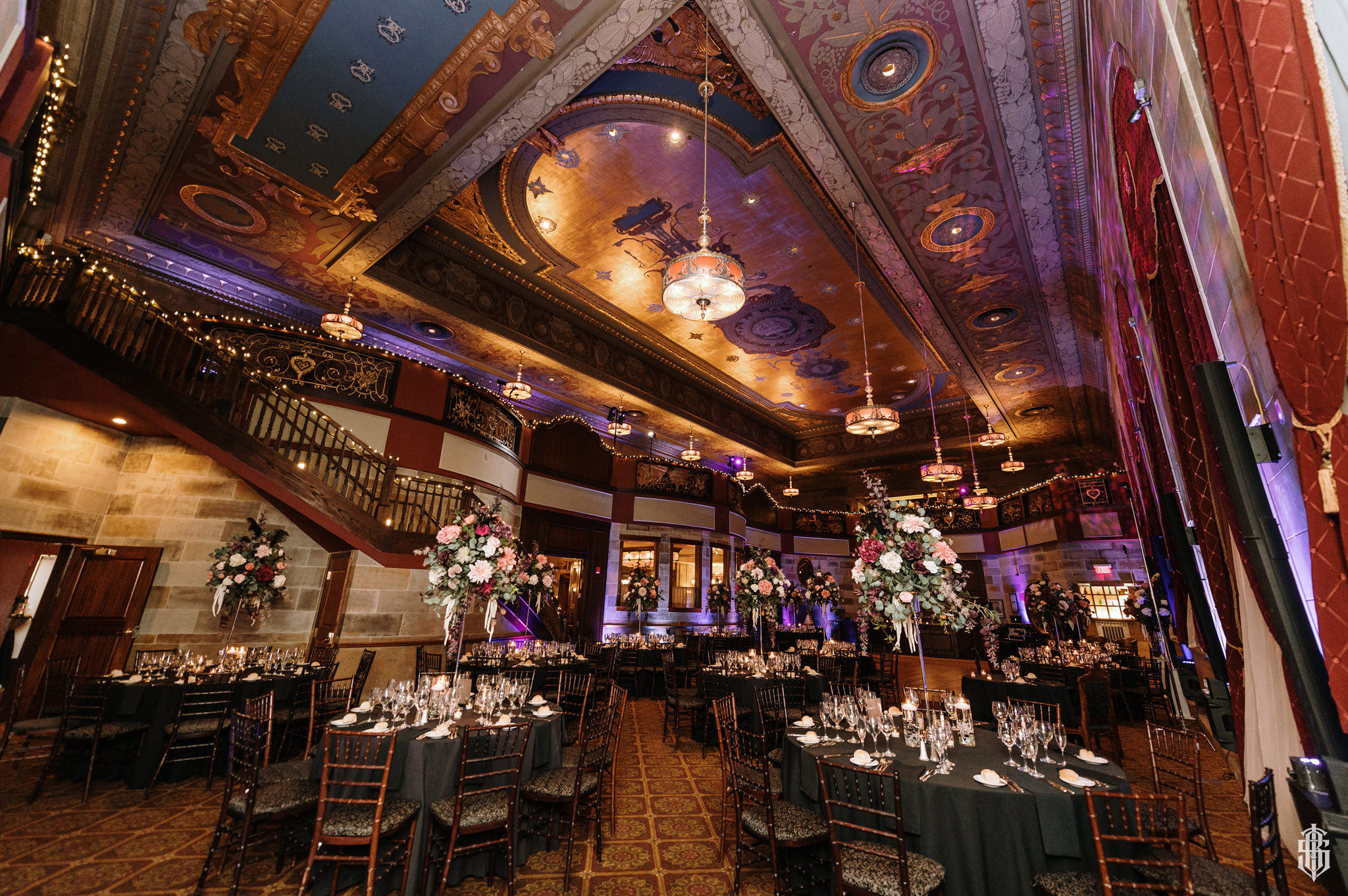 Historic architecture and grand staircase at The Society Room of Hartford