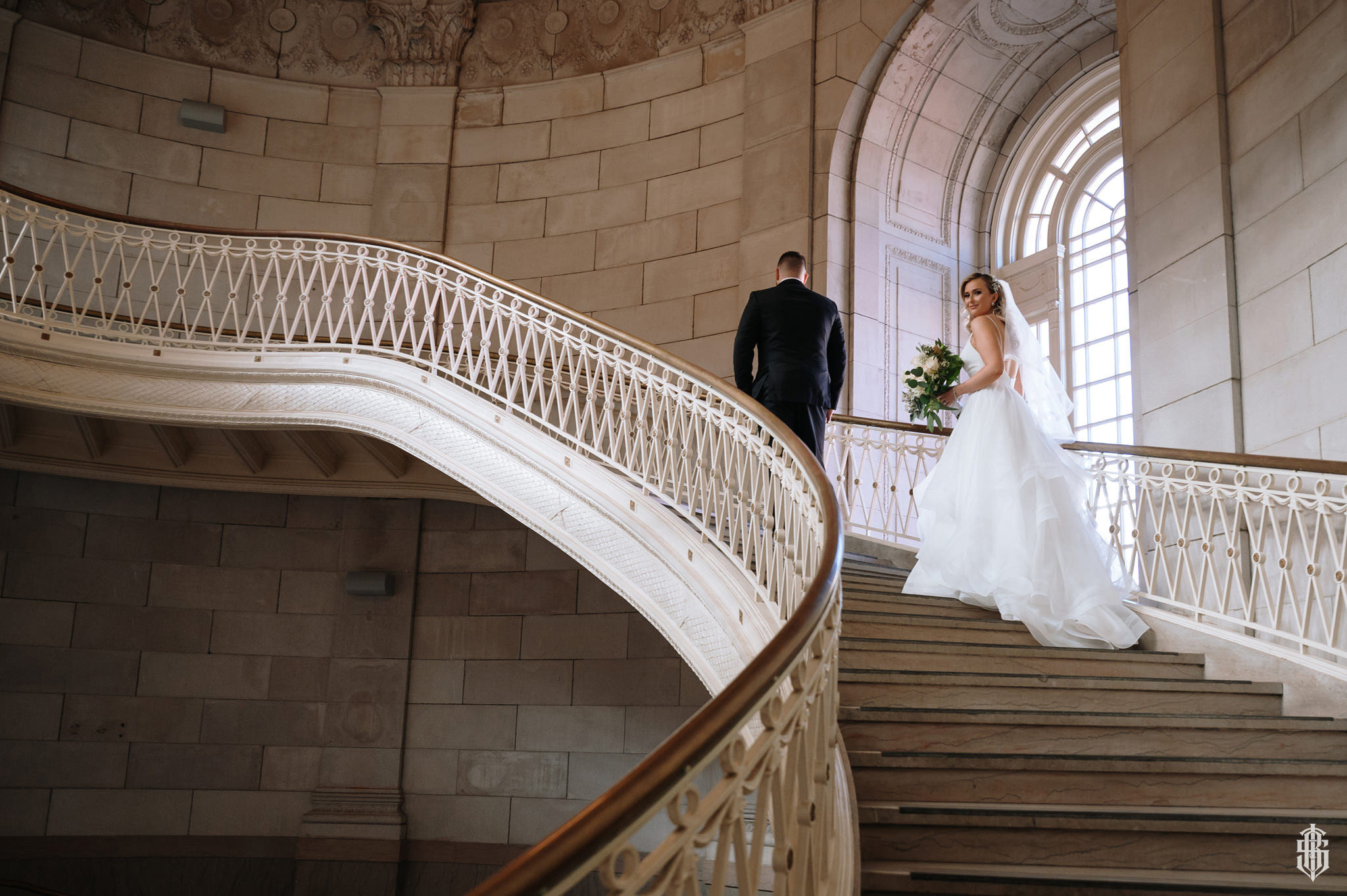 Couple portrait in the bank vault at Society Room of Hartford wedding