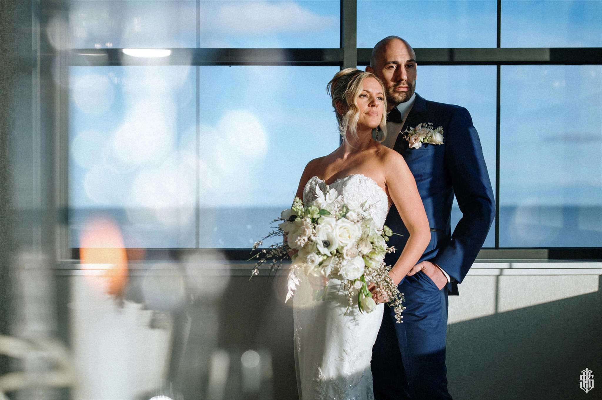 Bridal details arranged on windowsill in the getting-ready suite