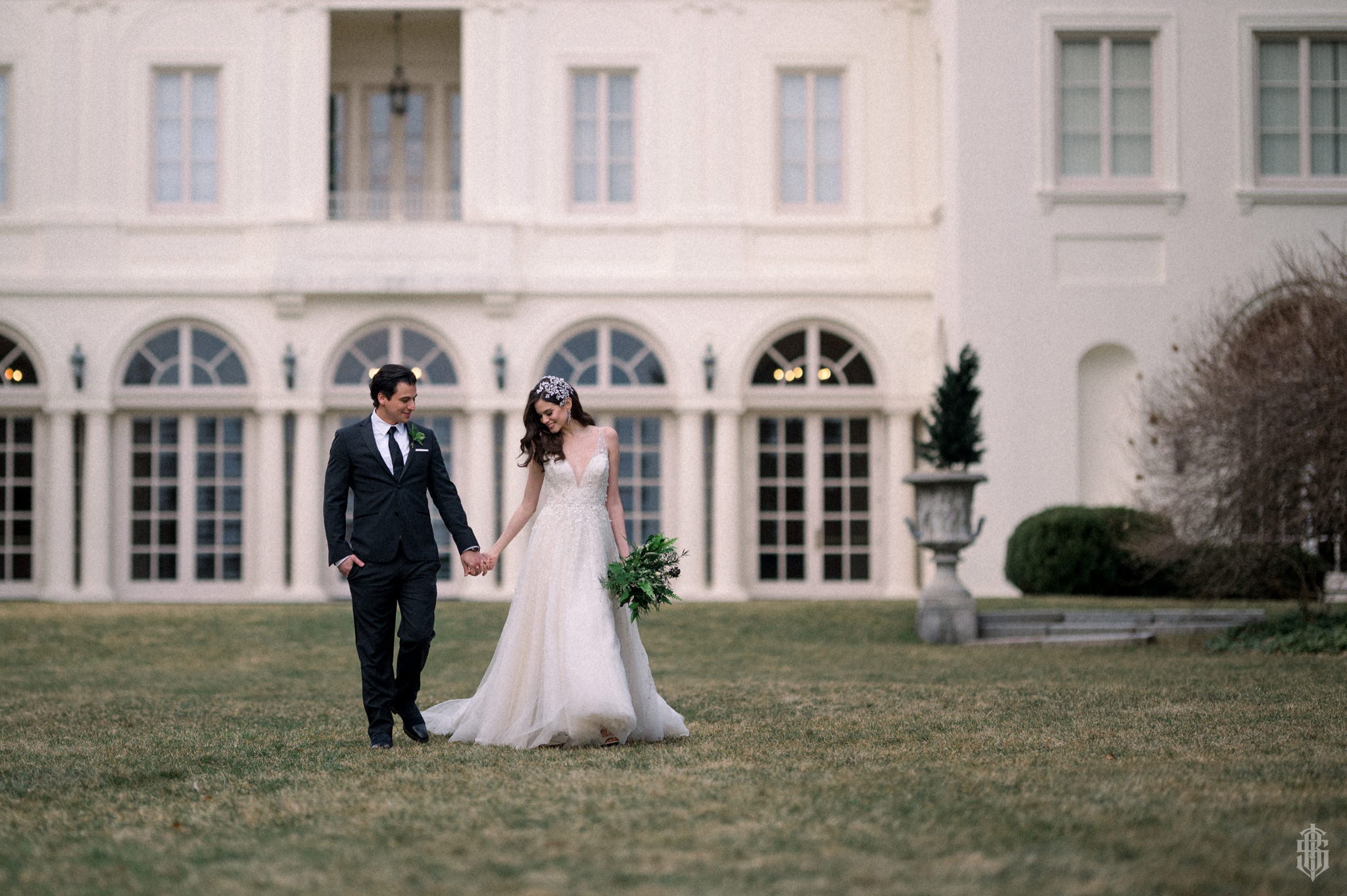 Wadsworth Mansion wedding photographer Bruno Sauma captures a dramatic sunset portrait on the estate grounds