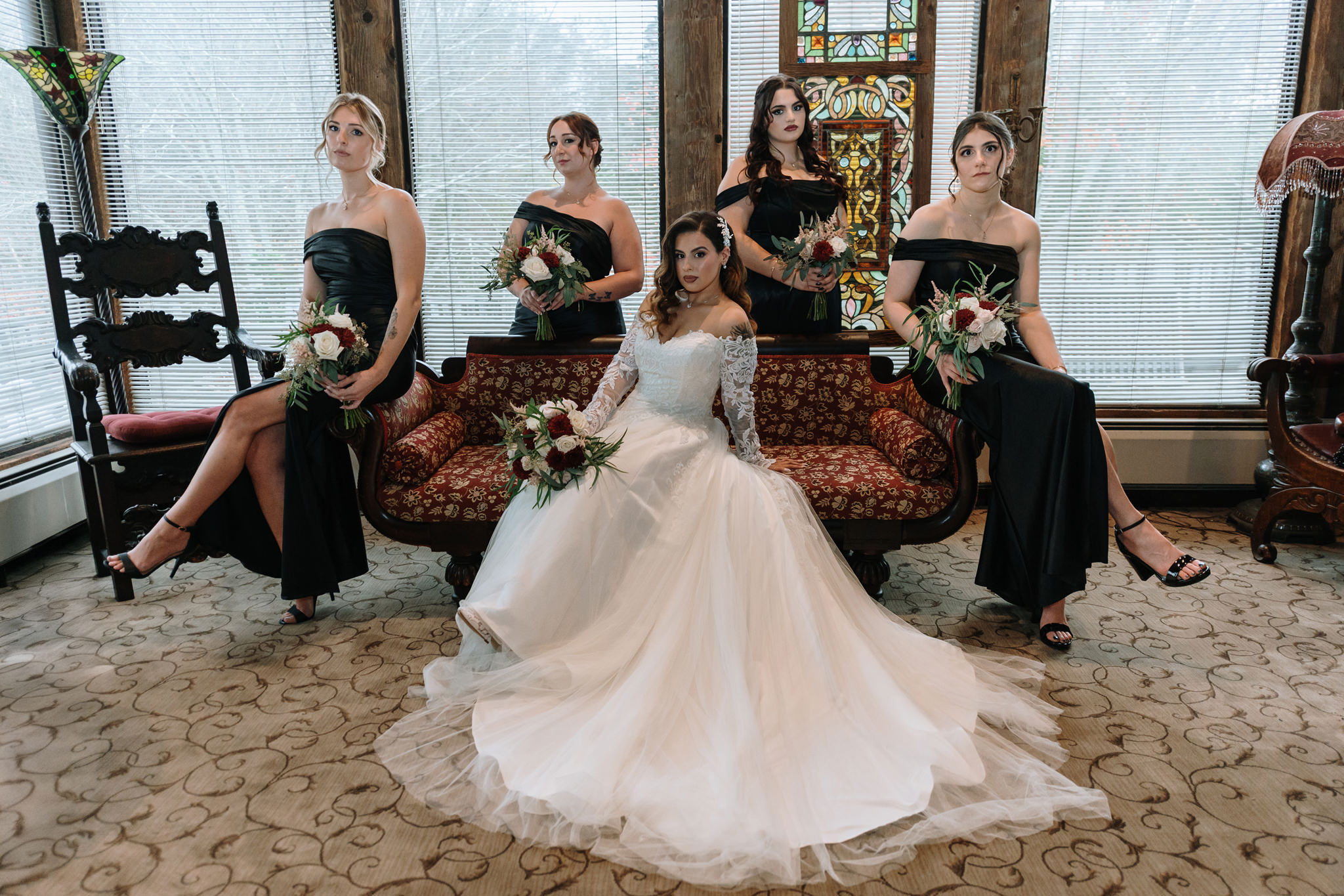 Editorial style of Bridal party inside bridal suite of Bill Miller's Castle - Bruno Sauma Photographer