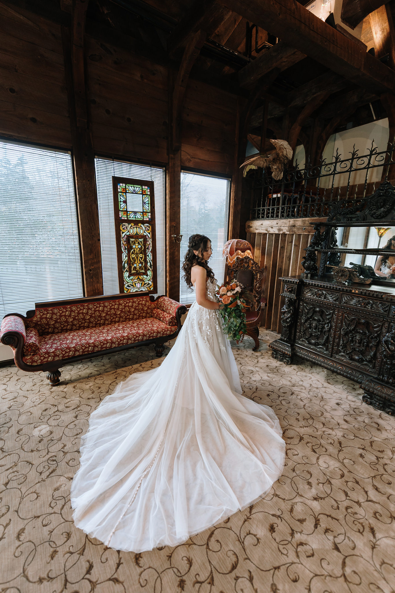 Editorial Style Picture of the Bride after getting ready at Bill Miller's Castle, Bruno Sauma Photography