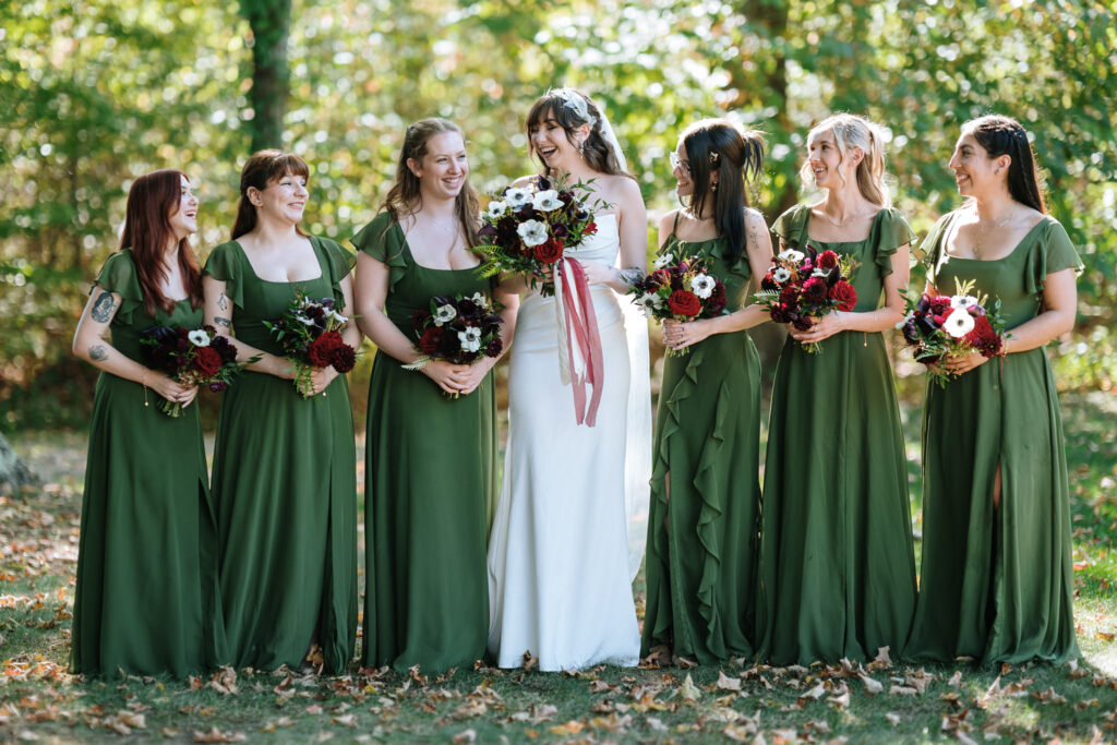 Bridal Party Picture at Bill Miller's Castle Grounds during the Fall season - Bruno Sauma Photography 