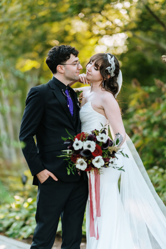 Bride and groom portrait during fall season at Bill Miller's Castle grounds - Bruno Sauma photography 